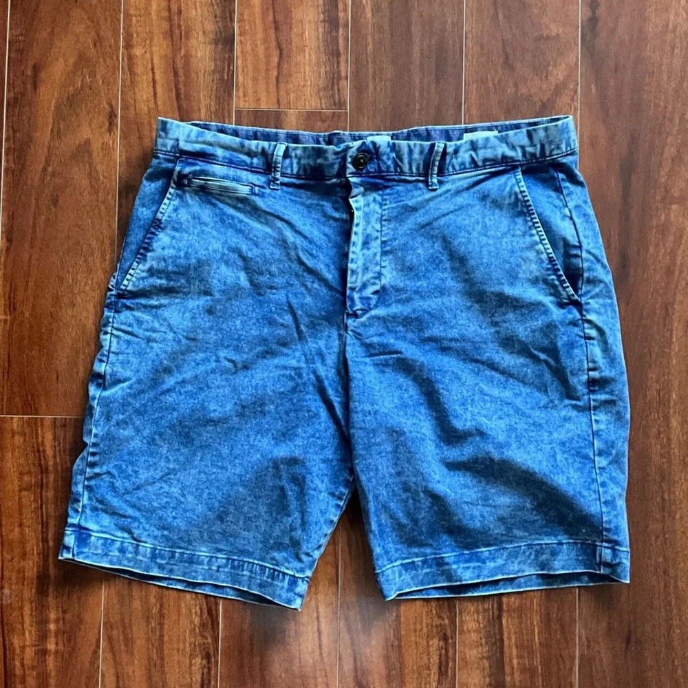 Gap Khakis Chino Shorts Blue Stonewash Flat Front Pockets Sz 34